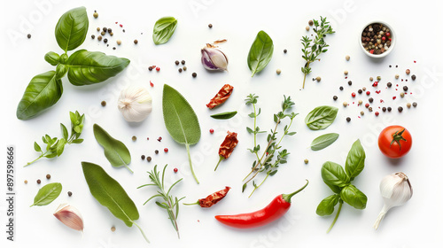 herbs and spices on white background