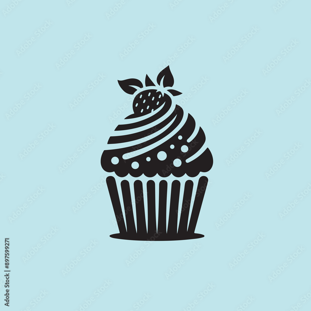 Cupcake vector hand-drawn silhouette illustration