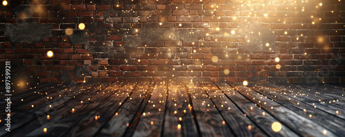 wooden floor with glowing lights and brick