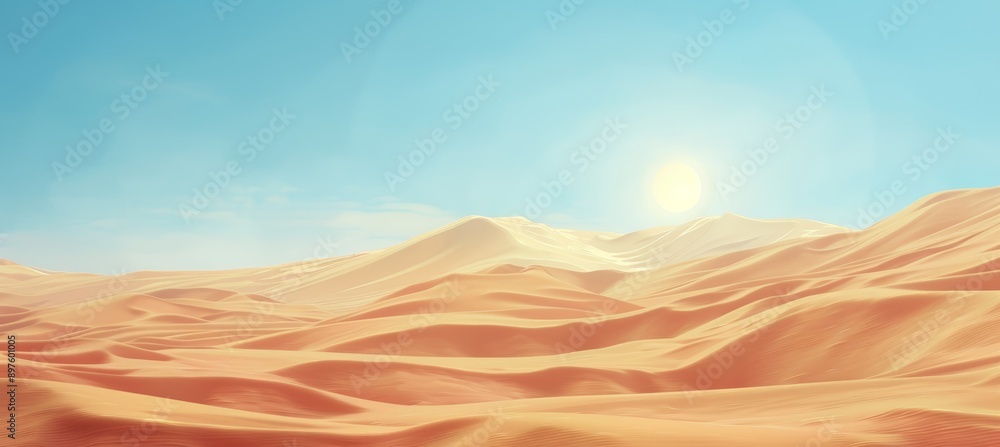 Naklejka premium Sweltering Desert Heat with Heatwaves and Blazing Sun Under Clear Sky for Summer Vacation Design