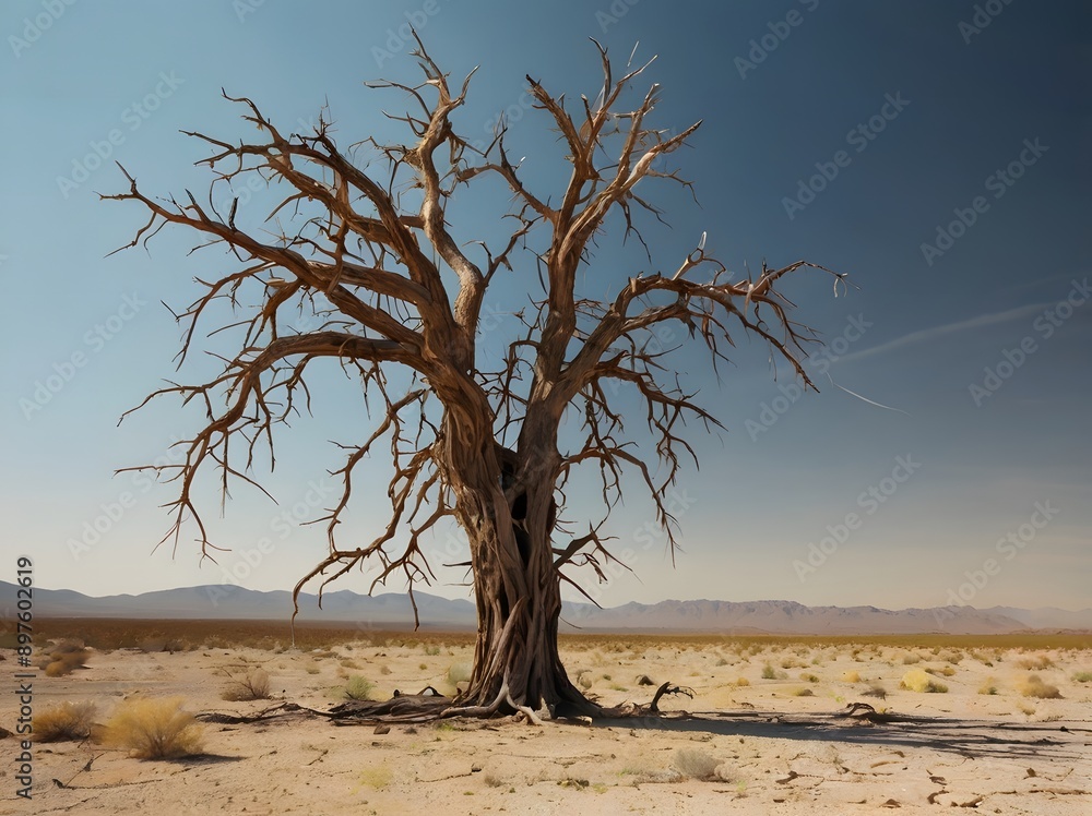 Evocative image the harsh beauty of a solitary dried tree desert landscape Generative Ai Evocative image the harsh beauty of a solitary dried tree desert landscape Generative Ai