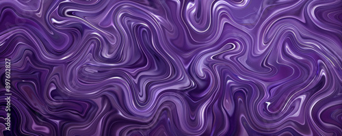 A bold violet background featuring a pattern of swirling shapes, adding movement and interest to the design.