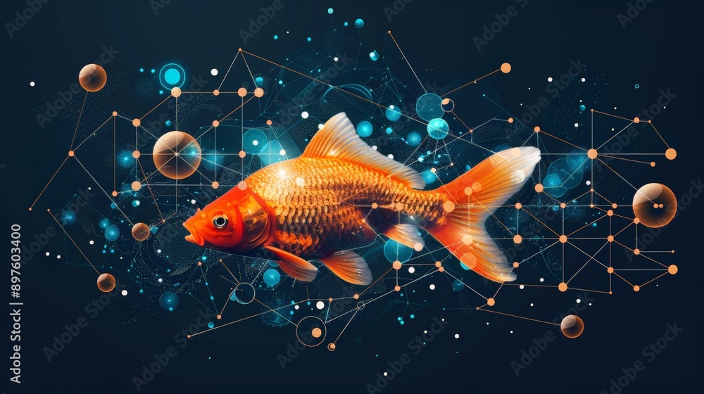Modern illustration of connected periodic elements with clear integrated design and fish Modern illustration of connected periodic elements with clear integrated design and fish
