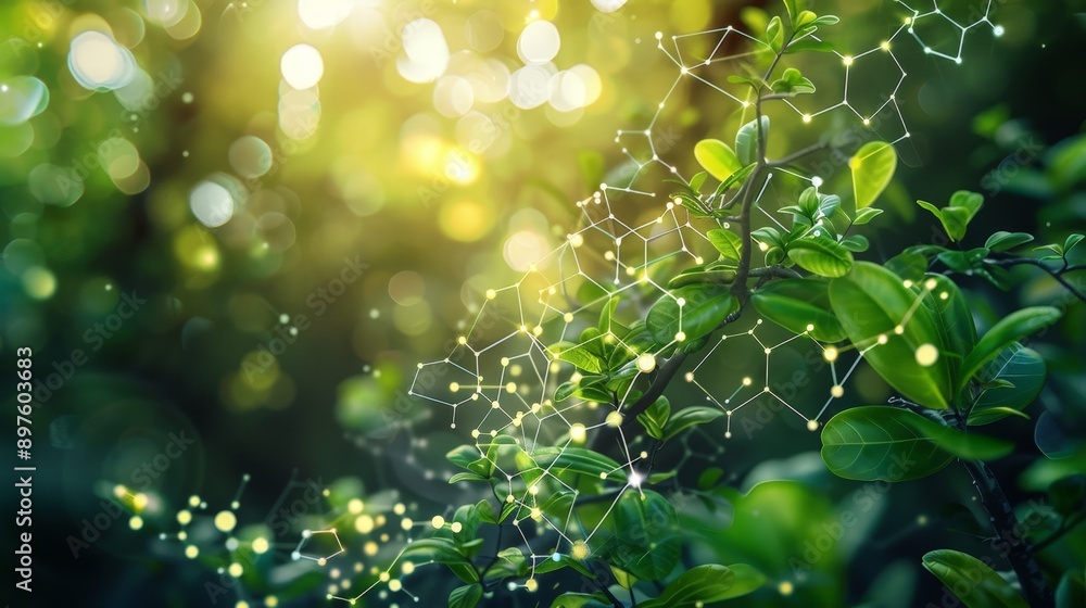 Simple shape illustration of periodic elements connected with transparent integrated design featuring intertwined vines Simple shape illustration of periodic elements connected with transparent integrated design featuring intertwined vines