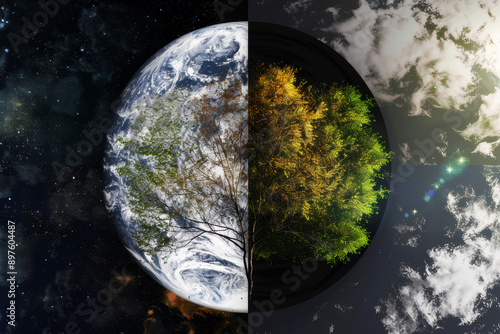 Wallpaper Mural The changing seasons on Earth as observed from an external viewpoint, emphasizing the transformation of landscapes through the cycle of life - Generative AI Torontodigital.ca
