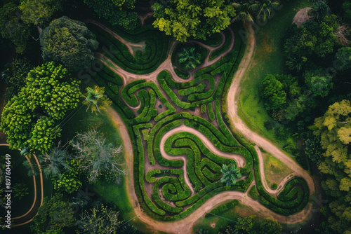 Wallpaper Mural The focus should be on the maze's design and the beauty of its natural setting, with the pathways clearly defined against the surrounding landscape - Generative AI Torontodigital.ca