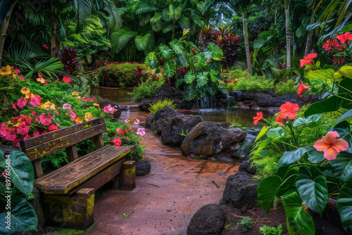 Wallpaper Mural The tranquility and beauty of a secluded hibiscus garden oasis, focusing on the peaceful ambiance and the harmonious arrangement of the flowers - Generative AI Torontodigital.ca