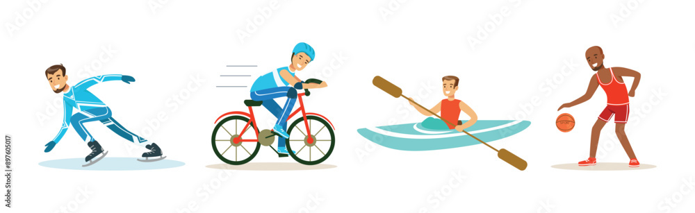 Athletic Man Character Enjoy Sport Activity Vector Set Athletic Man Character Enjoy Sport Activity Vector Set