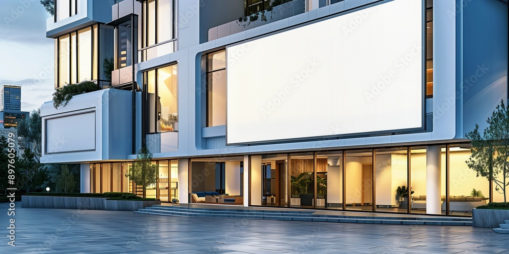 Luxurious white billboard mockup on the facade of a modern building
Luxurious white billboard mockup on the facade of a modern building