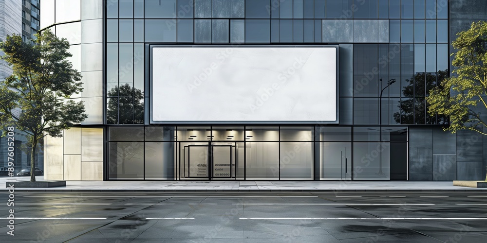 Luxurious white billboard mockup on the facade of a modern building
Luxurious white billboard mockup on the facade of a modern building