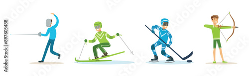 Athletic Man Character Enjoy Sport Activity Vector Set