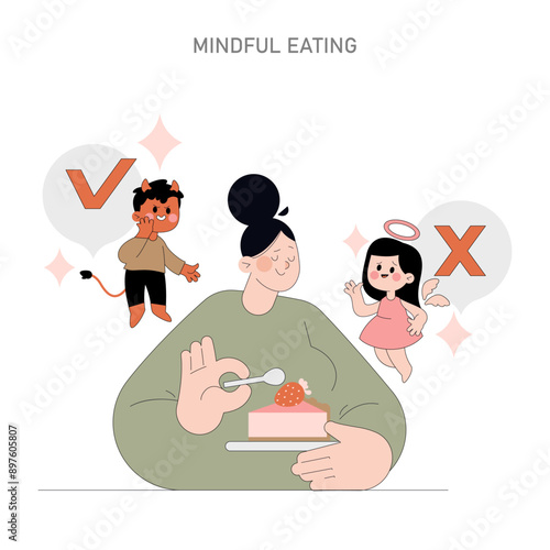 Nutrition And Mental Health. Flat Vector Illustration