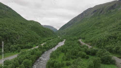 Beautiful green mountain landscape in Norway during summer