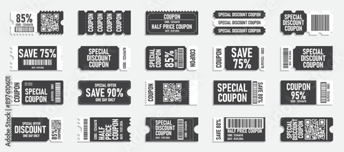 coupon promotion set, voucher card template, coupon code promotion, gift voucher, coupon book, discount voucher, coupon vector, png, transparent