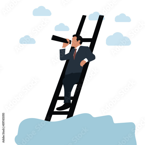 Businessman using telescope to Searching for opportunity, business vision, success direction