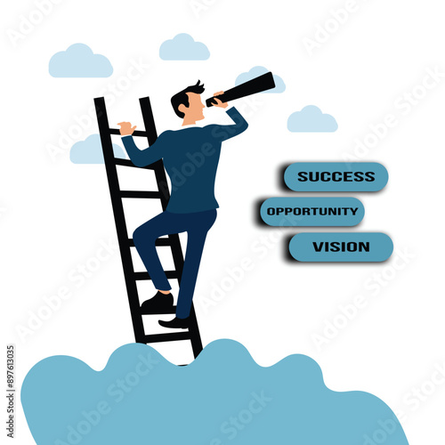 Businessman using telescope to Searching for opportunity, business vision, success direction