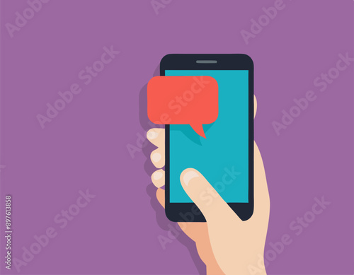 Hand holding smart phone. stock illustration