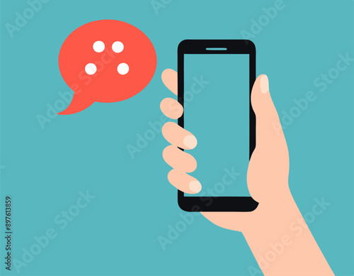 Hand holding smart phone. stock illustration