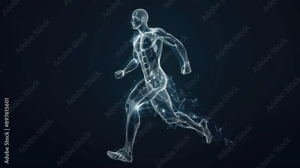 Wireframe Model of a Running Human Figure Wireframe Model of a Running Human Figure