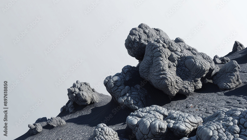 Naklejka premium Rugged Textured Volcanic Rocks Isolated Against a Pristine White Background