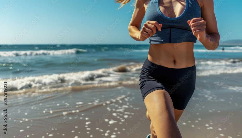 Young beautiful woman running on sunny beach Young beautiful woman running on sunny beach