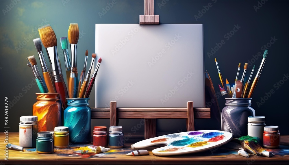 Illustration of canvas and easel Illustration of canvas and easel