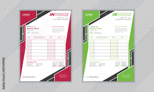 Modern clean professional business invoice cash memo template design for business