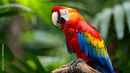 Vibrantly colored parrot perched on a branch © bvbflo1