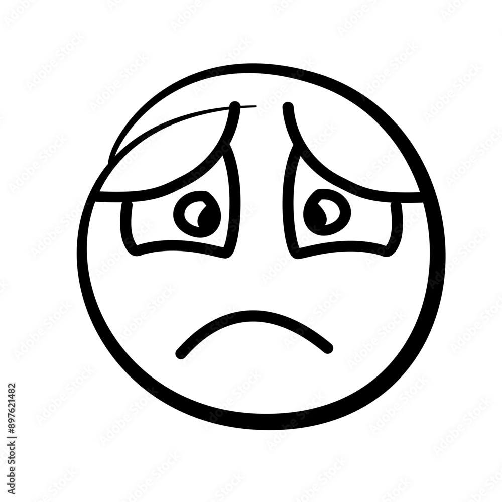 Hand drawn sketch style. Emoji with different emotion mood, happy, sad, smile face. Comic line art vector illustration.