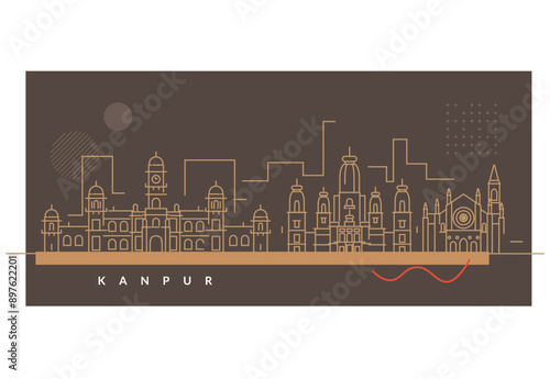 Kanpur City, Key Monument - Simple Skyline Silhouette  - Stock Illustration