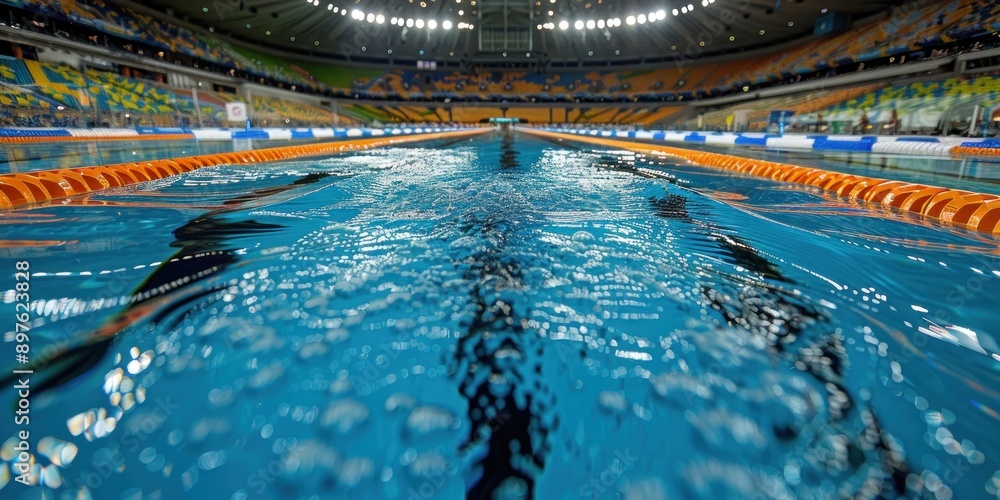Rippling water in a competition lane of an indoor swimming pool Rippling water in a competition lane of an indoor swimming pool