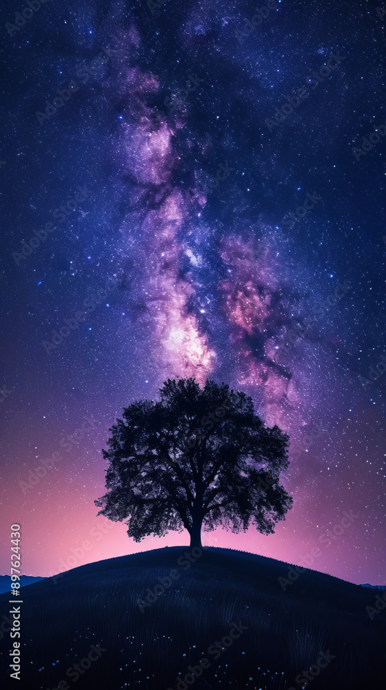 Fototapeta premium Lone tree on a hill with the
