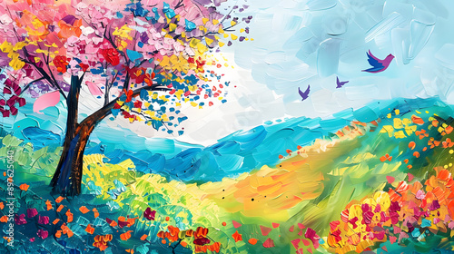 Fototapeta Naklejka Na Ścianę i Meble -  Abstract colorful landscape painting 