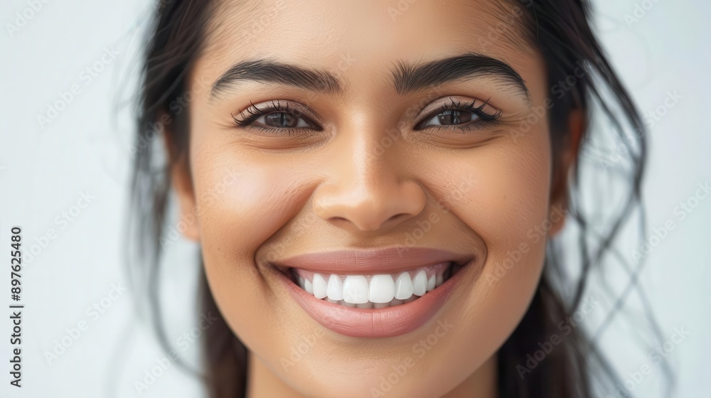 closeup portrait of radiant young asianindian woman dazzling smile showcasing perfect teeth clean white background for dental ad closeup portrait of radiant young asianindian woman dazzling smile showcasing perfect teeth clean white background for dental ad
