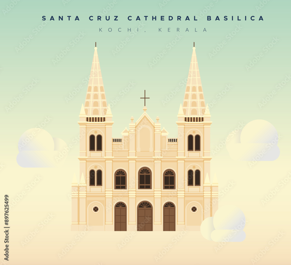 Obraz premium Santa Cruz Cathedral Basilica - Kochi Kerala - Stock Illustration