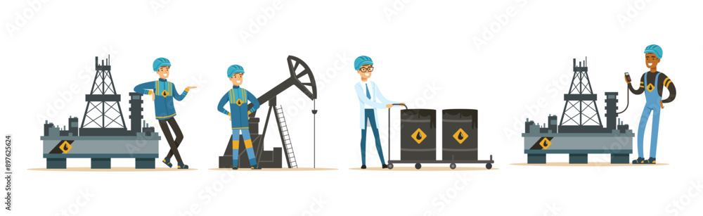 Oil Industry Man Worker Character in Uniform Vector Set Oil Industry Man Worker Character in Uniform Vector Set
