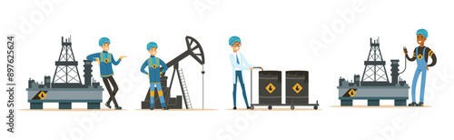 Oil Industry Man Worker Character in Uniform Vector Set