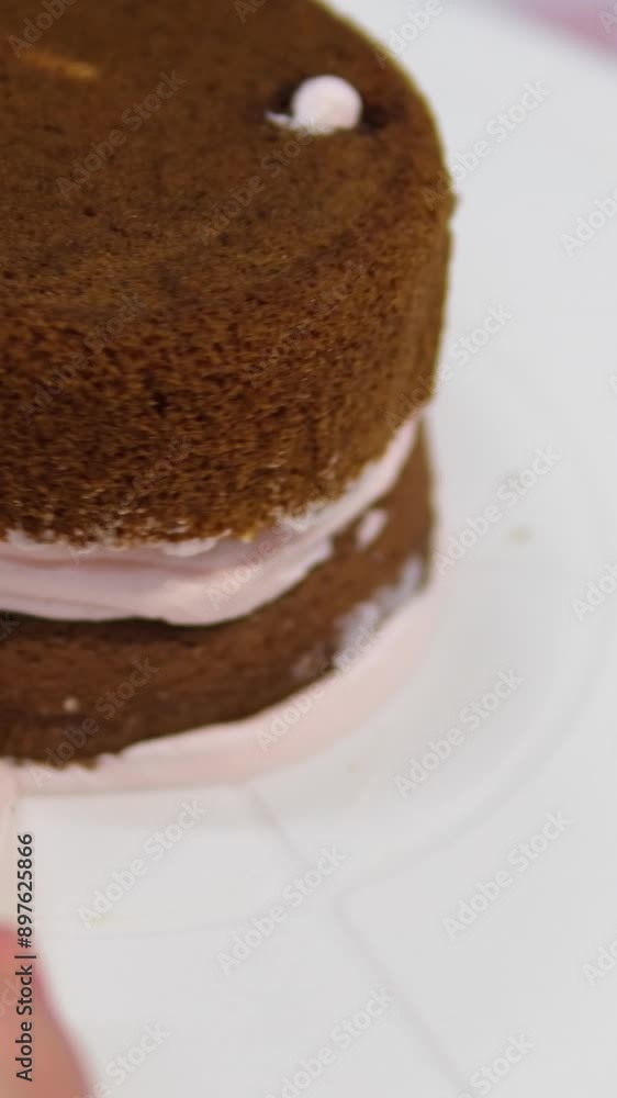 decorate a cake with a decorator Woman chef decorating cake confetti close-up. Professional chef in gloves in confectionery shop cooking cake with cream, tasty dessert. decorate a cake with a decorator Woman chef decorating cake confetti close-up. Professional chef in gloves in confectionery shop cooking cake with cream, tasty dessert.
