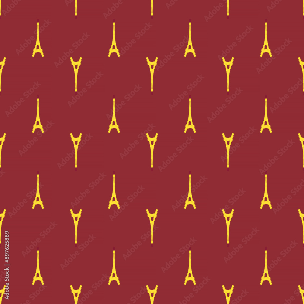 seamless pattern: Eiffel tower made of yellow flowers up and down against red seamless pattern: Eiffel tower made of yellow flowers up and down against red