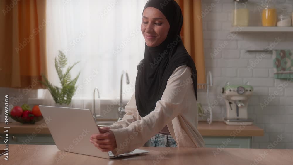 Muslim girl Arabian woman Islamic female in hijab housewife client order food fast express delivery service buy online shopping app products kitchen laptop happy courier bring give packages purchases Muslim girl Arabian woman Islamic female in hijab housewife client order food fast express delivery service buy online shopping app products kitchen laptop happy courier bring give packages purchases