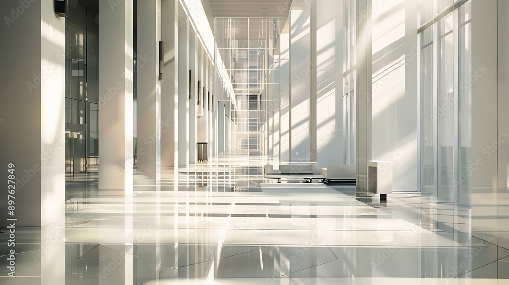 A bright, modern hallway with large windows and a polished floor. Sunlight streams through the windows, creating a sense of space and tranquility. A bright, modern hallway with large windows and a polished floor. Sunlight streams through the windows, creating a sense of space and tranquility.