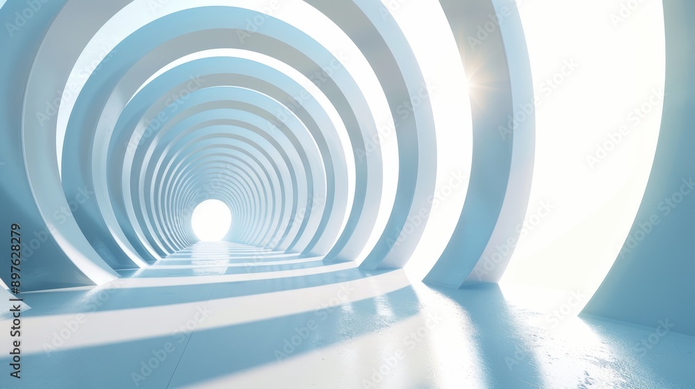 Naklejka premium Abstract futuristic tunnel with glowing light at the end. Minimalist design with clean lines. Perfect for sci-fi, technology, and modern concepts.