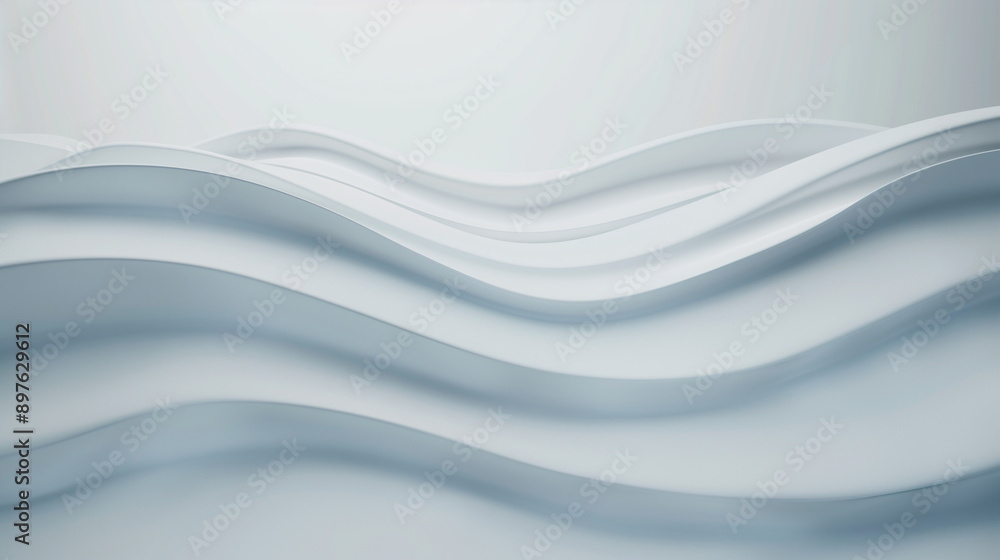 Obraz premium Abstract White Wavy Lines on Light Background, Minimalist Wave Pattern, Modern Fluid Design, Clean and Elegant, 3D Render, Soft Waves Aesthetic, Serenity and Calmness, Futuristic Style, Smooth Texture
