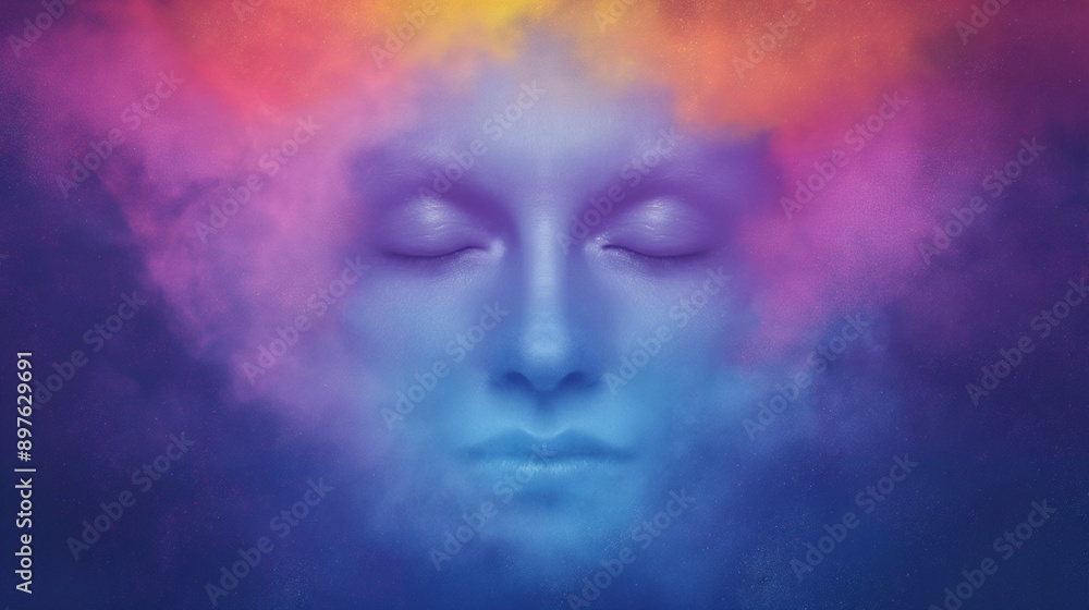 Ethereal Woman's Face in Vibrant Colorful Smoke with Closed Eyes Digital Art, Dreamlike Fantasy Portrait in Purple, Blue, Pink, Orange Hues, Abstract Surreal Effect, Creative Visual Artwork Ethereal Woman's Face in Vibrant Colorful Smoke with Closed Eyes Digital Art, Dreamlike Fantasy Portrait in Purple, Blue, Pink, Orange Hues, Abstract Surreal Effect, Creative Visual Artwork