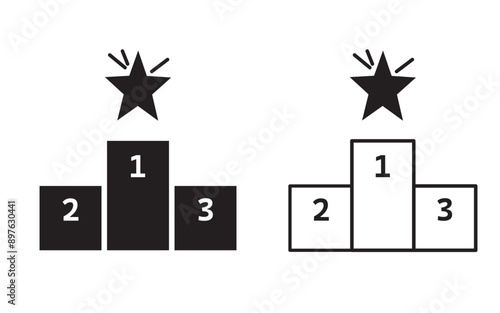 Podium with star icon set. success glyph icon, Achievement and award recognition vector symbol for winners. 