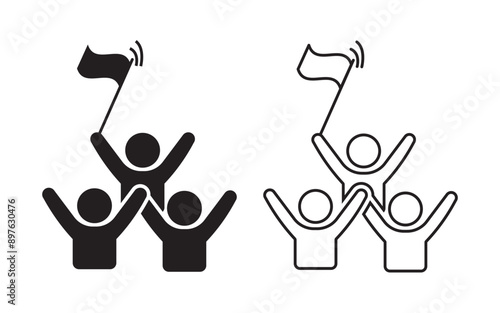 Team Success Victory Group Flag icon vector feel or outline,  representing teamwork and the achievement of a common goal.