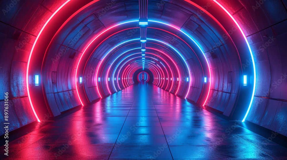 Futuristic neon-lit tunnel with pink and Futuristic neon-lit tunnel with pink and