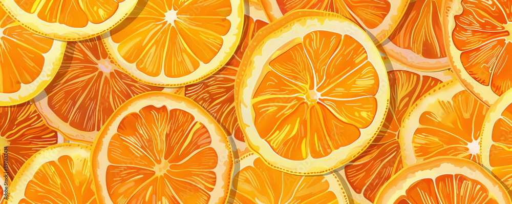 Seamless pattern featuring orange slices for background, offering a bright and sunny feel. Seamless pattern featuring orange slices for background, offering a bright and sunny feel.