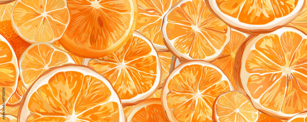 Seamless pattern featuring tangerine slices for background, perfect for a bright and sunny design. Seamless pattern featuring tangerine slices for background, perfect for a bright and sunny design.