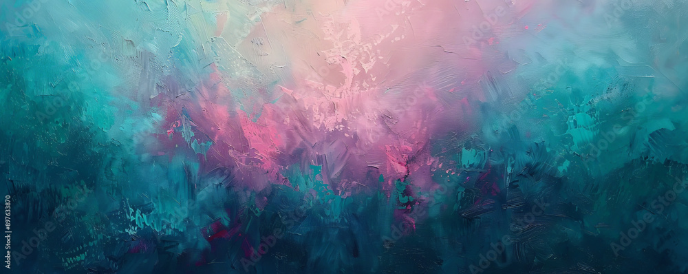 Abstract oil painting technique featuring glowing pink and teal textures. The vibrant colors create a dreamy and ethereal composition, highlighting the intricate texture of the oil paint. Abstract oil painting technique featuring glowing pink and teal textures. The vibrant colors create a dreamy and ethereal composition, highlighting the intricate texture of the oil paint.